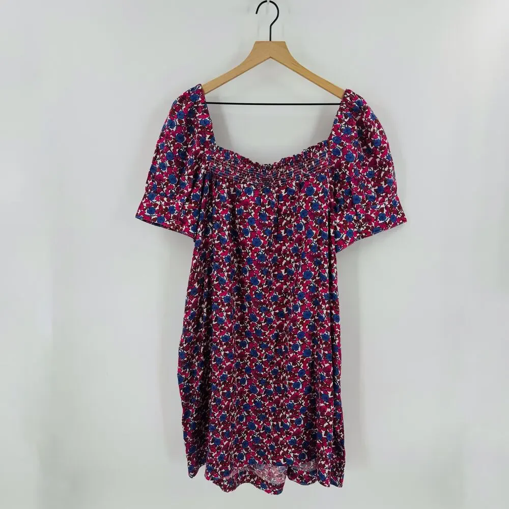 J. Crew Pink Purple Afternoon Linen Smocked‎ Mini Dress Feminine Size XXL